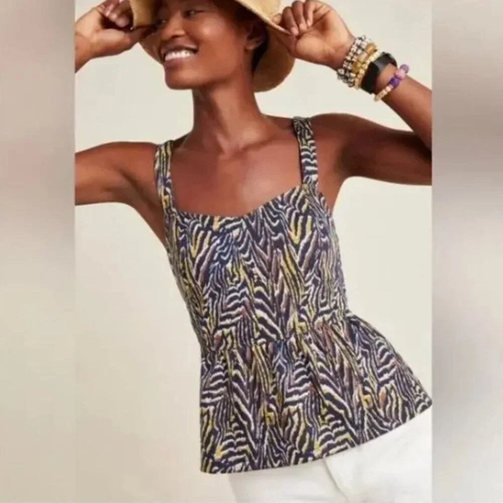 Anthropologie Jaime Zebra Animal‎ Print Peplum Tank Top Sz XS #217L